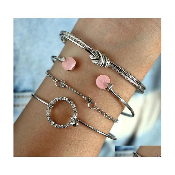 Polsino Moda americana ed europea Bracciale Donna Ragazze Bracciali aperti oro Freccia Gemma Cerchio Braccialetti Set di gioielli B09141 Drop Del Dhth5