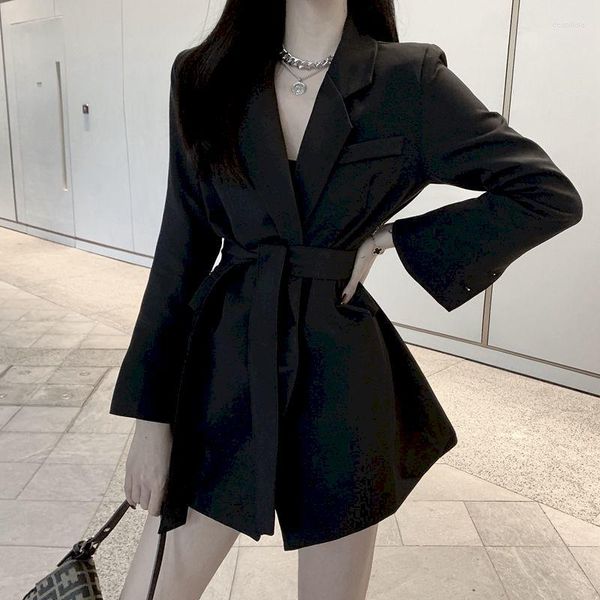 SUSSE DONNE DONNA DONNA STAGNA DELLE DONNE Signore 2023 Elegante abbigliamento da ufficio nero con abito a cinghia Blazer Coat Abito a maniche lunghe gotiche Donne