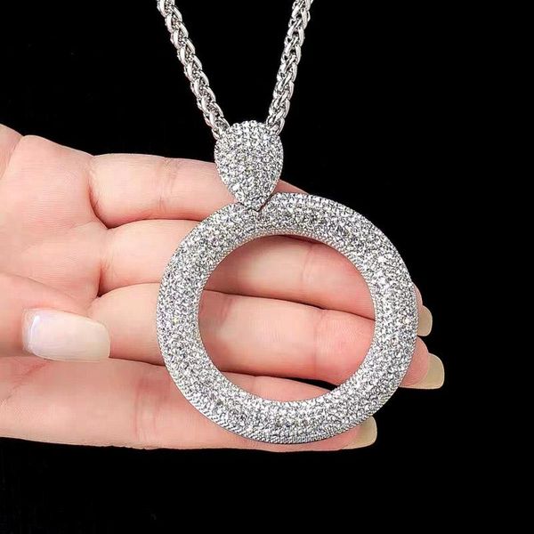 Colares de pendentes vintage Full Cubic Zirconia Círculo Círculo Círculo de Prata Longo Colar Longo Para Mulheres Simple Jóias 2023 102 KO1Pingente