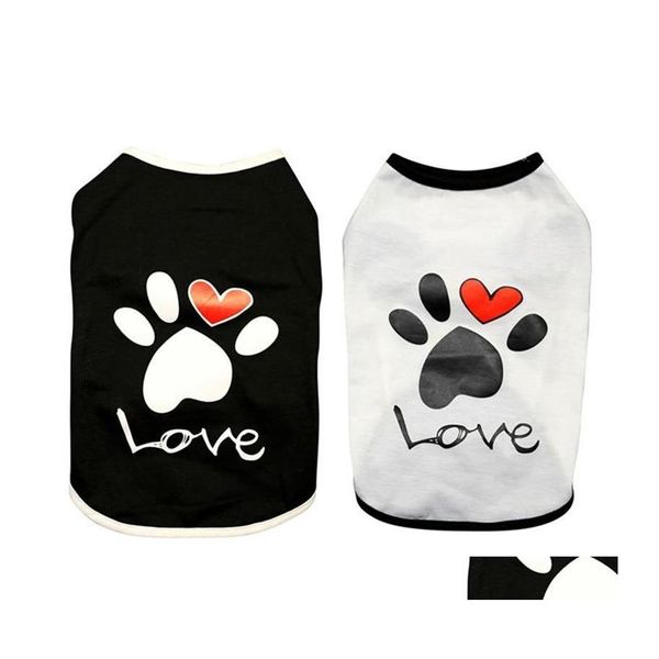 Hundebekleidung Katze Hunde Kleidung Sommer Baumwolle Weste T-shirt mit Pfote gedruckt Herz Liebe Design Mantel Haustier Welpe Drop Lieferung Hausgarten S Dhovl