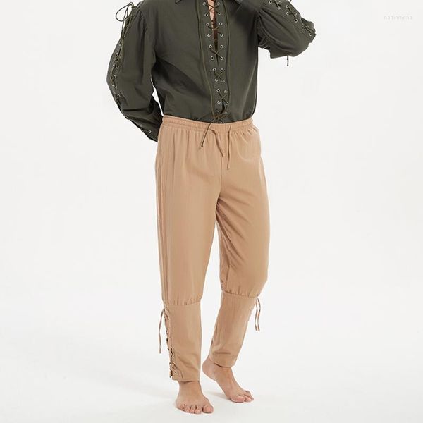 Pantaloni da uomo Costume da performance teatrale medievale Fasciatura per gambe da uomo Abbigliamento rinascimentale Pantaloni da pirata da uomo a tinta unita lunghi Uomo