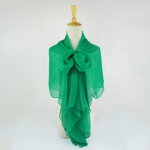 Eşarplar ipek kırışık georgette uzun eşarp 110cmx180cm saf kadınlar düz renk büyük boyutlu şifon yeşil
