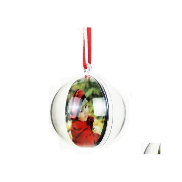 Decorações de Natal 5 cm de bola de plástico transparente pendente de pingente de pingente de pingente e sublimação em branco MDF Ornament Xmas dec Dh6tb