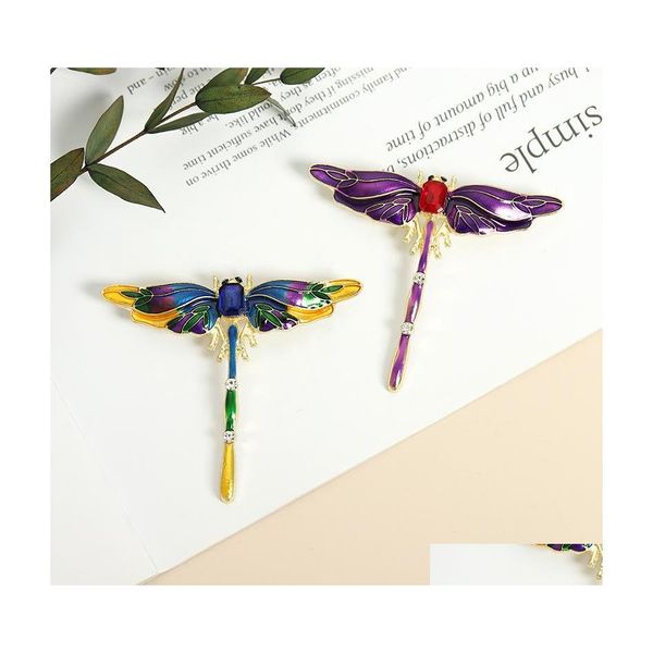 Pinos broches european petrol grow dragonfly esmalte colorf colorf cristal pinos de insetos mulheres meninas animais anti -fivela leve bolar bolsas de chapéu