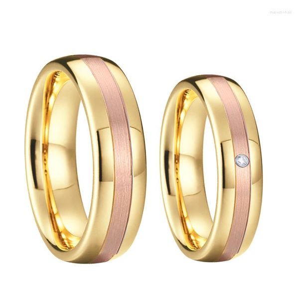 Anéis de casamento Aliança de amantes de tungstênio de 6 mm Única Hores e dela Jóias de ouro rosa para homens para homens mulheres