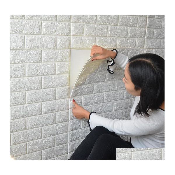 Наклейки на стенах 70x77 3D кирпичные DIY Self Adhown Decor Foam Водонепроницаемые обои для телевизора для телевизионной гостиной 148 Drop de Otlyr