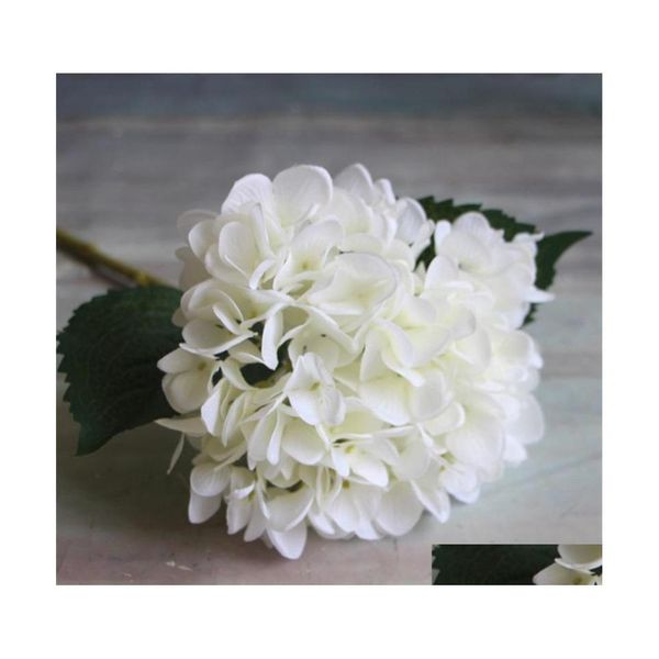 Flores decorativas grinaldas suprimentos de festa hidrangea flor de flor de 47 cm de seda falsa solteira de toque real hidranias 8 coloras wed dhpnh