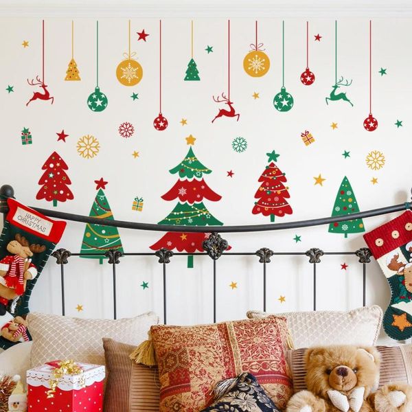 Рождественские украшения дерево снежинка ручной роспись наклейки на стенах съемные