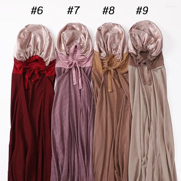 Sciarpe 10 pezzi Maglia increspata Berretto in raso hijab istantaneo Sciarpa in crepe musulmana Scialli islamici a cuffia Avvolge fascia Voile Femme