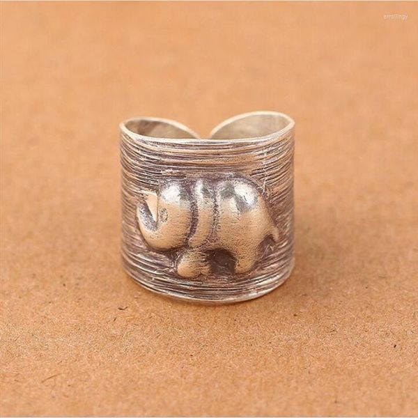 Ringos de cluster 925 jóias de prata esterlina para homens e mulheres tailandesas escovadas de boa sorte anel de noivado de elefante aberto ajustável