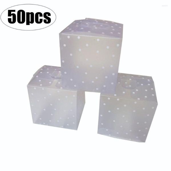 Geschenkpapier 50 Stück PVC Transparent Clear Dot Candy Box Quadratische Schokoladenschachteln für Hochzeit Geburtstag Weihnachten Party Dekor