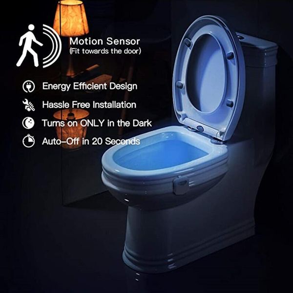 LED Tuvalet Işık Pir Hareket Sensörü Gece Lambası 8 Renkler Arka Işık WC Tuvalet Kasesi Koltuk Banyo Gece Işığı Çocuklar İçin