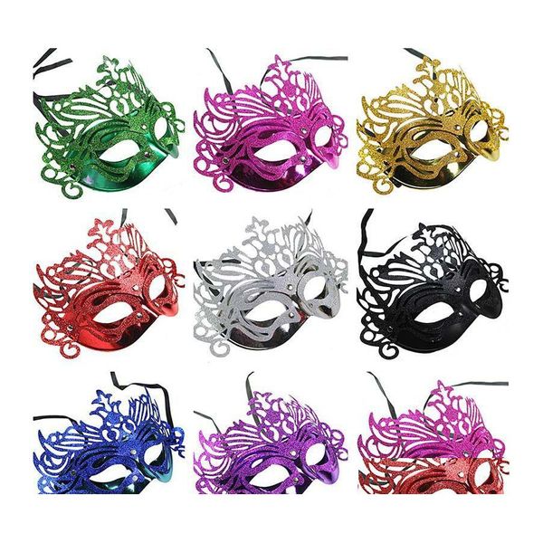 Máscaras de festa Halloween Mask Gold Powder Crown Hollow Venice Masquerade Stage Performance Props Drop Delivery Home Garden Festive Suppl Otgdm