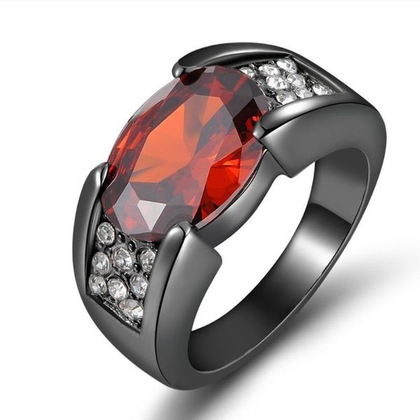Ringos de cluster Moda Red Crystal Ruby Pedra Diamantes de zircão para homens homens Black Tone Jóias Bijoux Bague Acessórios de festa legal