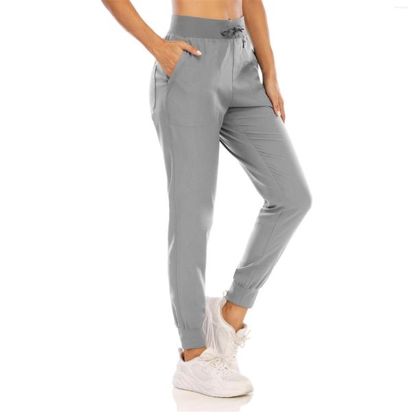 Kadın pantolon 2023 bayanlar yüksek bel koşu hafif spor taytlar cep çekme fitness konik rahat gri sokak kıyafetleri