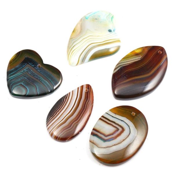 Чары 5pcs / лот коричневый полосатый подвеска Agates reiki Healing Natural Stone Medition Amulet DIY Ювелирные изделия Charmscharms