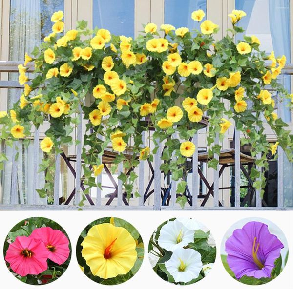 Fiori decorativi 65 cm Simulazione di gloria mattutina artificiale Petunia Plastica falsa vegetale verde fiore Rattan per la decorazione della parete per la casa del matrimonio