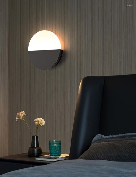 Lampada da parete decorativa luce notturna a led per la casa nero bianco montaggio nordico applique luna el comodino aplique pared rotondo