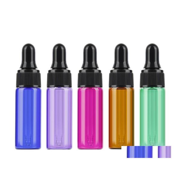 Garrafas de embalagem por atacado azul verde roxo vermelho âmbar mini vidro 5ml amostra de frasco giratório com tampas pretas SN3488 Drop Delivery Office Dhpka