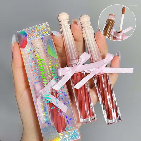 Lip Gloss Cute Bowknot Mirror Water LipGlaze Jelly Glass Oil Rossetto liquido non appiccicoso Nude Pink Clear Tint Makeup Gift Box