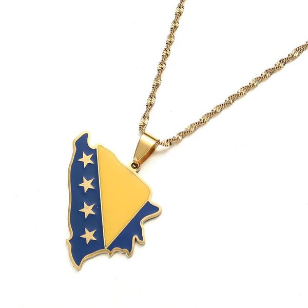 Ketten Edelstahl Bosnien-Herzegowina Karte Flagge Anhänger Halsketten Charme Bosna Herzegowina Land Schmuck