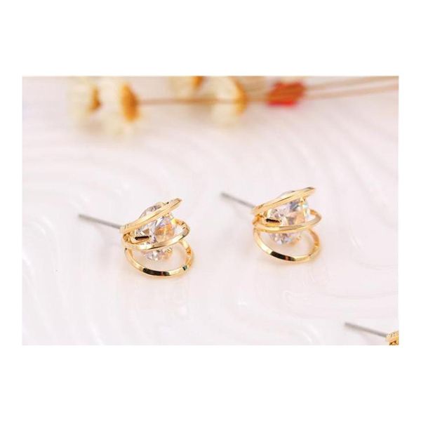 Brincos de garanh￣o 18K Gold Bated Hollow coreano Filigree de luxo elegante zirc￣o geom￩trico J￳ias de entrega DHMNA