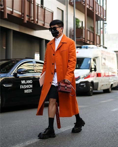 Abiti da uomo Blazer Arancione brillante Lana Uomo Soprabito Singal-Breasted Personalizza Giacca lunga Formale Street Style Moda casual Bello Th