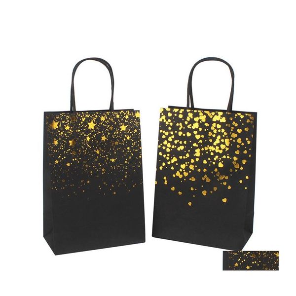 Geschenkpapier Schwarz Bedruckte Handtasche Kraftpapier Shop Tasche Bronzing Muster Geschenke Aufbewahrungstaschen Drop Lieferung Hausgarten Festliche Party Sup Otxed