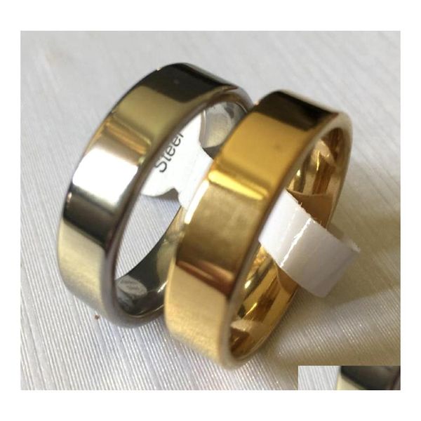 Casal anéis de atacado 50pcs 6mm Sier e Gold Mix Band Aço inoxidável Festa de casamento Plain Wedding Party Ring Drop Drop Deliver