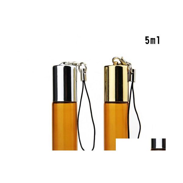 Garrafas de embalagem 5 ml de vidro âmbar rolando para óleos essenciais desodorantes recipientes de líquido garrafa com bola de metal de aço inoxidável SN2993 DHBMD