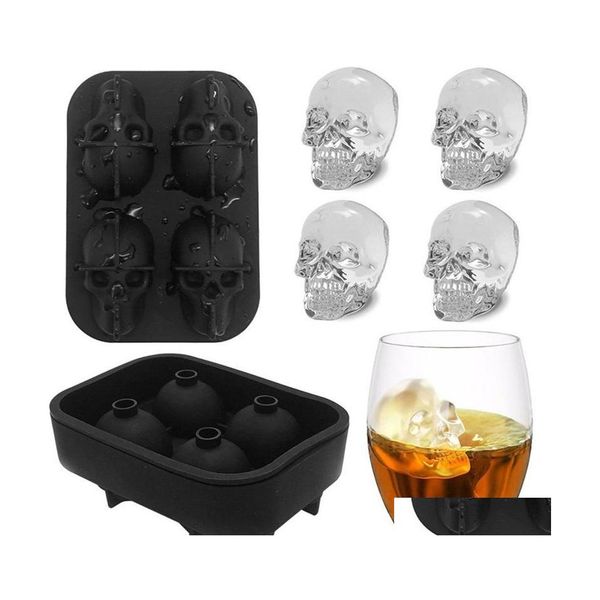 Strumenti per gelato Cavity Skl Head 3D Mold Skeleton Form Wine Cocktail Sile Cube Tray Bar Accessori Candy Mod Coolers 1213 V2 Drop De Dhzl5