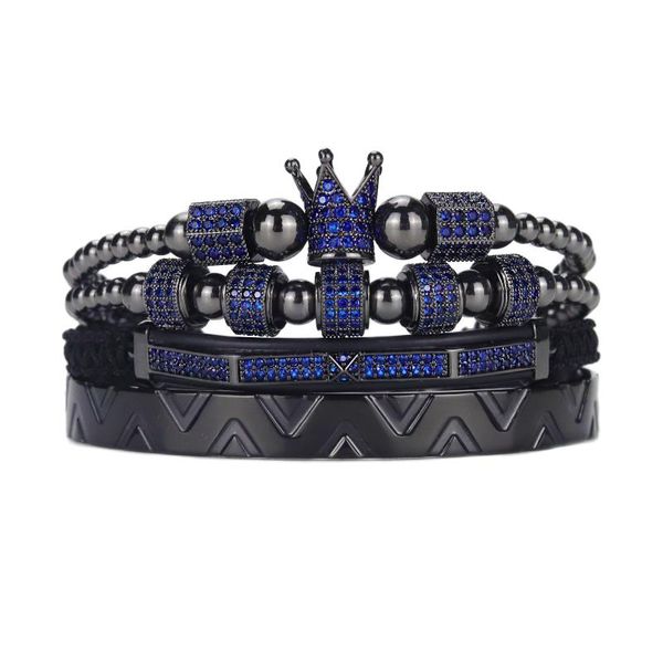 Charme Armbänder Luxus Männer Royal King Crown Armband Set Edelstahl Perlen Blue Ghost CZ Ball Armreifen Für Schmuck