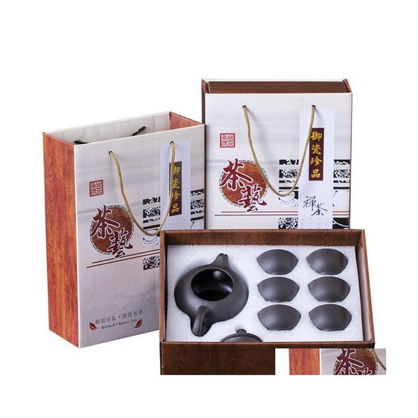 Conjuntos de chá de café mini viagens chinesas kung fu conjunto de cerâmica portátil porcelana porcelana gaiwan xícaras de xícaras de ferramenta entrega de gota home gar oty7t