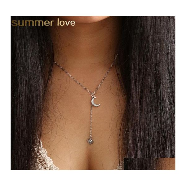 Colares pendentes Bohemian Moon Star Crystal Crystal Vintage Mtilayer Ladies Sun Fashion Wholesale Sweet Summer Summer Jewelry Delive Otlzo