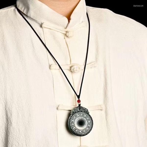 Anhänger Halsketten Echte zertifizierte natürliche Hetian Saphir Schnitzerei Marke Retro Frieden Jade Halskette Männer Damen Gürtelkette Exquisit