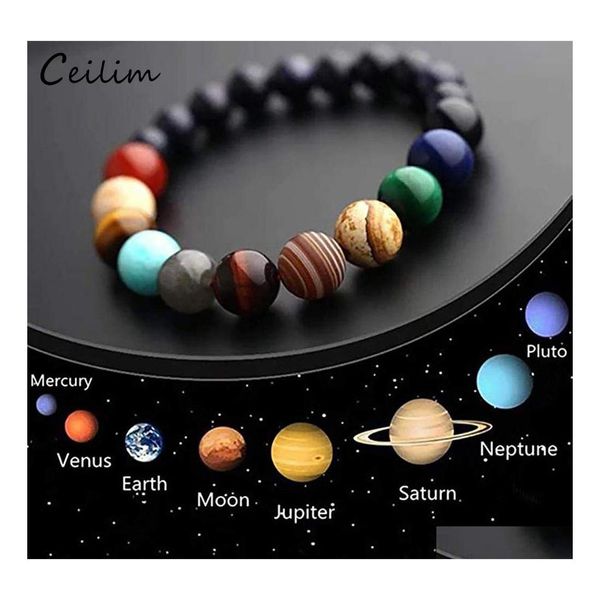 Perlenstränge Galaxy acht Planeten Perlen Armband Männer Natursteinuniversum Solarsystem Yoga Chakra Armbänder für Männer Frauen Je Otk6g