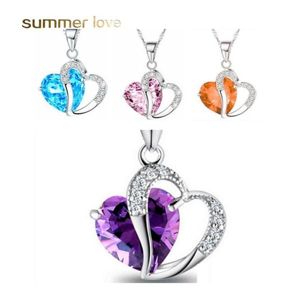 Подвесные ожерелья Crystal Peach Heart Collece Water Wave Chain Blue Champagne Pink Hrinestone для женщин Ключица Доставка еврея OTWPR