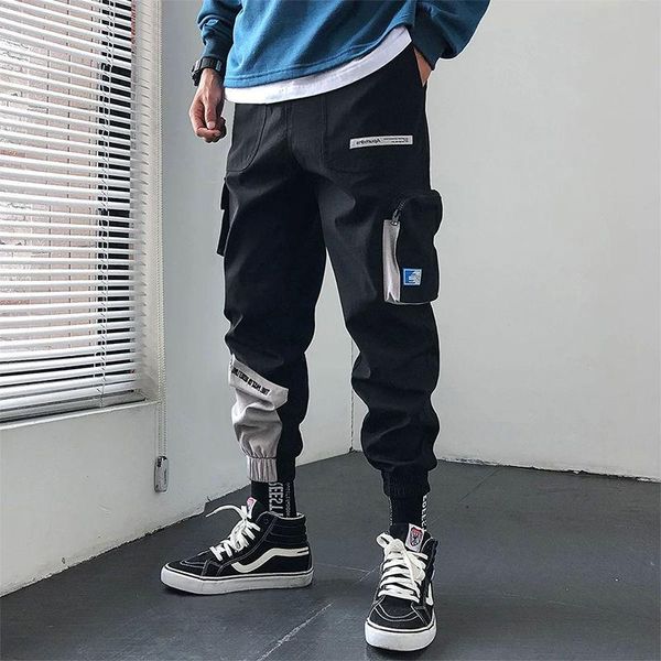 Calça masculina Japão Ins Inses Men Multi-Pocket Elástico Design Harém Pant Street Punk Hip Hop Red Troushers Casual Joggers Cargo do exército masculino