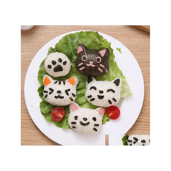 Sushi Tools 4Pcs / Set Fai da te Simpatico gatto Stampo per riso Mod Bento Maker Sandwich Cutter Ball Decorazione Cucina Drop Delivery Home Garden Dining Dhfjt