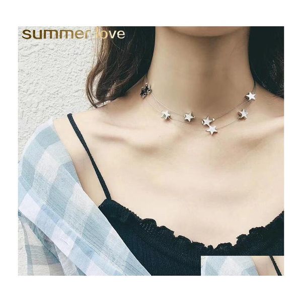 Anhänger Halsketten Trandy Pentagramm Mtilayer Kette Für Frauen Koreanische Mode Einfache Süße Kurze Choker Halskette Schmuck Zubehör Dr Ot58S