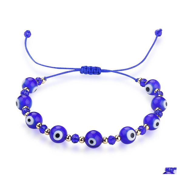 Catena a maglie fatta a mano Colorf Evil Blue Eye Bracciale Link Lucky Rope Perline di cristallo Bracciali per le donne Ragazze Drop Delivery Jewelry Ot9K7