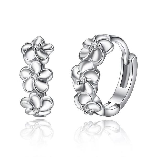 Dangle Ohrringe Kronleuchter Großhandel Mode 925 Sterling Silber kleine Blume rund Kristall Zirkon elegant süße Frauen Charme Hochzeit Juwel