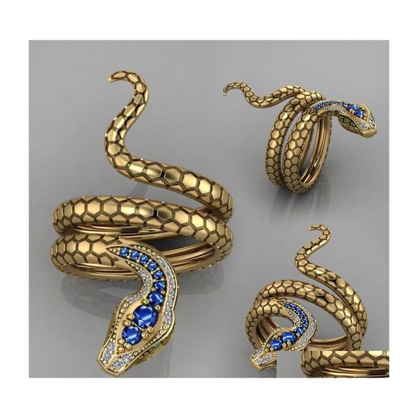 Bandringe 1 Stück Vintage Punk Coiled Snake Ring für Frauen Männer Mticolor Cz Stones Dance Party Finger Besondere Mädchen Geschenke Persönlichkeit Dhsik