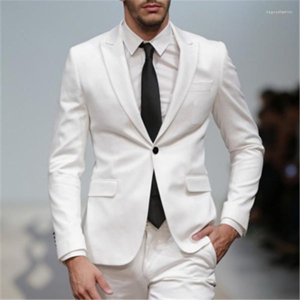 Erkekler Bir Düğme Fildişi Beyaz Erkekler Düğün İçin Giyin 2 PCS (Ceket Pantolon Kravat) Son Tasarımlar Gündelik Özel Yapımlı Damat Blazer Pantolon