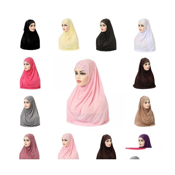 Hijabs Muslimische Frauen Mädchen Hijab Islamischer Schal Einteiliger modischer einfarbiger weicher Kopftuch Arabischer Kopftuch Strass 1867 T2 Drop D Dhj45