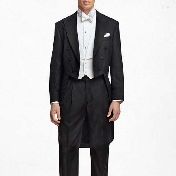 Erkekler Siyah Düğün Adam Tail Ceket Çift göğüslü 3 adet resmi balo giymek erkek moda ceket yelek pantolon