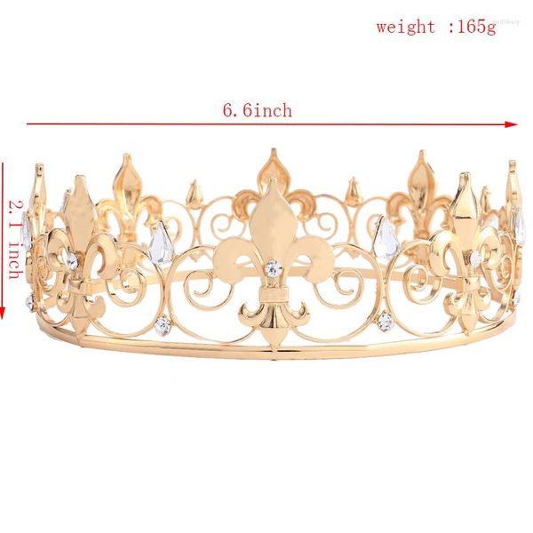 Jóias de cabelo de ouro real rei full rei masculino fleur de lis figurive baile party tiara coroa