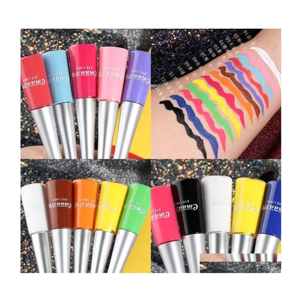 Eyeliner Cmaadu Long Lasting Coloured Matte Liquid Eye Liner Waterproof Cosmeitcs Penna Quick Dry Colore blu bianco Trucco 12 Pcs Drop D Dhhgp