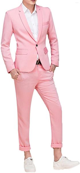 Abiti da uomo Rosa/Nero/Blu/Cachi Blazer con risvolto classico Pantaloni 2 pezzi Completi da uomo per lo sposo Matrimonio Formale Smoking slim fit (pantaloni giacca)