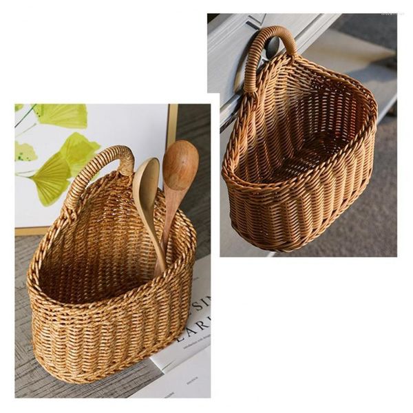 Scatole portaoggetti intrecciate Cesti in rattan appesi Cesto di vimini per fioriere Decorazione da parete da giardino Cremagliera a parete 2023